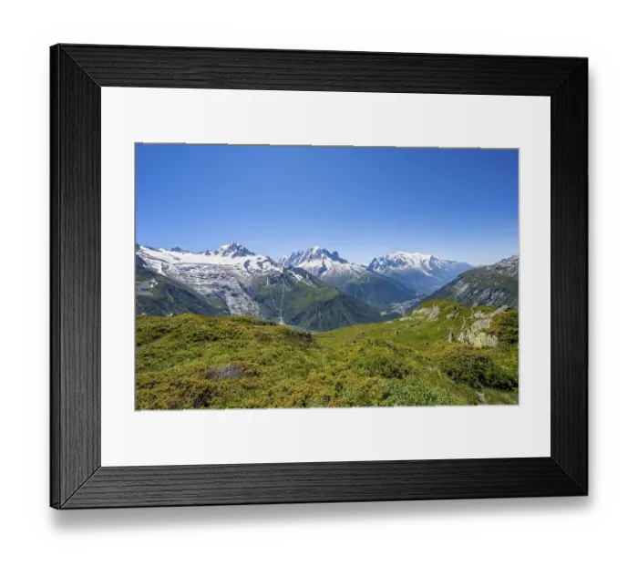 Framed Print : Mountain panorama with glaciated mountain peaks