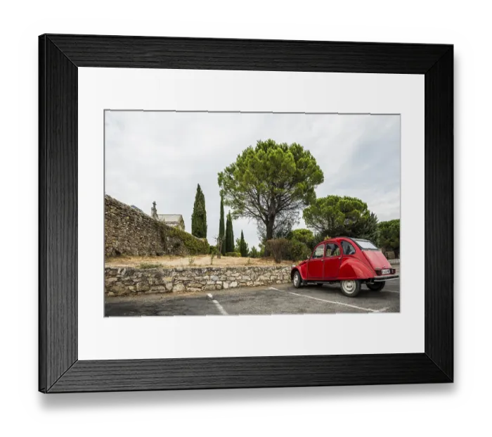 Framed Print : Red Citroen 2CV, classic car, Tourtour