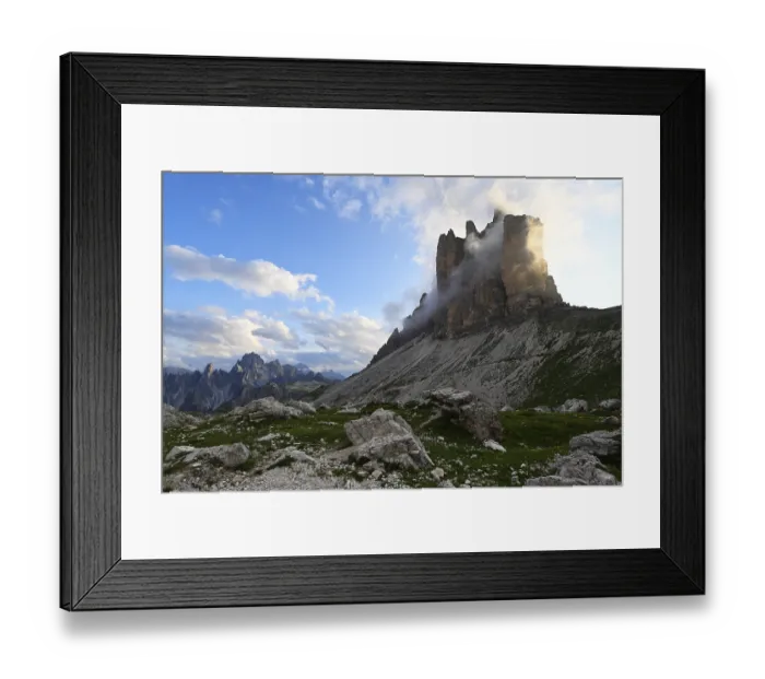 Framed Print : Tre Cime di Lavaredo with clouds in summer