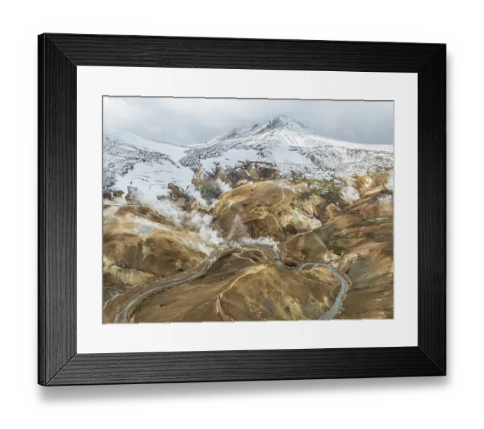 Framed Print : Steaming hot springs and colourful rhyolite mountains Framed Print : Steaming hot springs and colourful rhyolite mountains