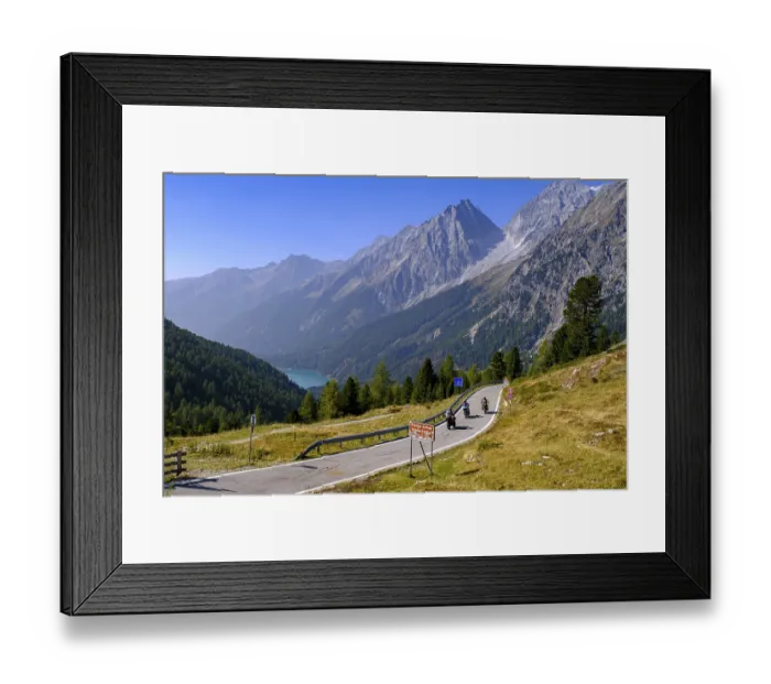 Framed Print : Pass road with a view of Lake Antholz