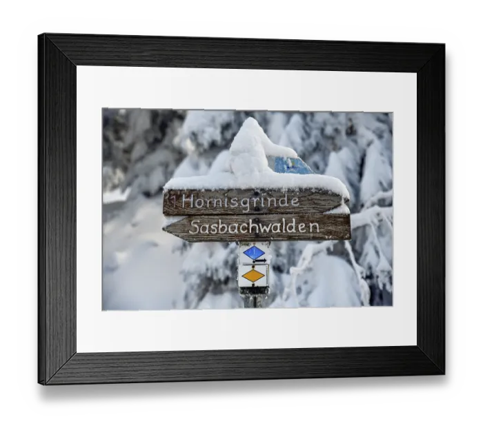 Framed Print : Snowy signpost near the Hornisgrinde