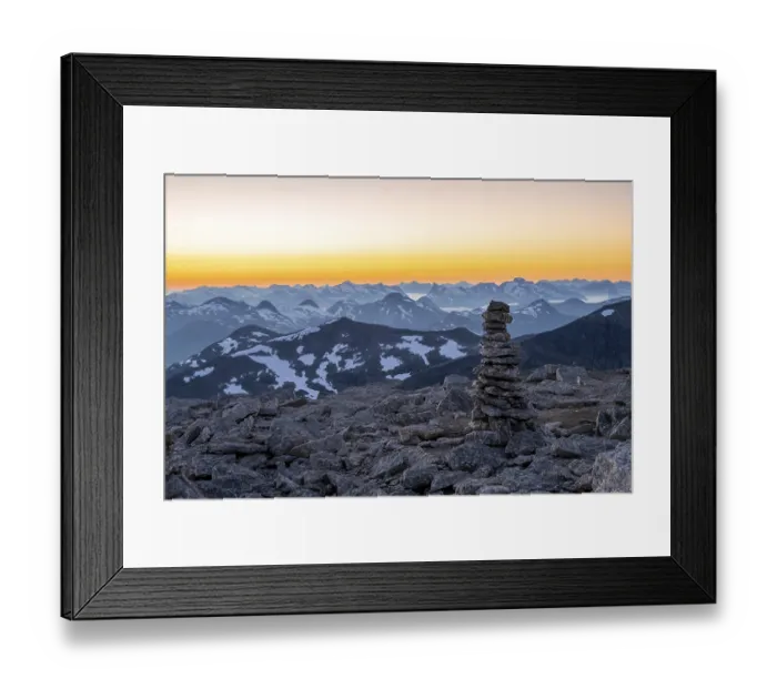 Framed Print : Cairn at the top of Skala, view of mountain panorama