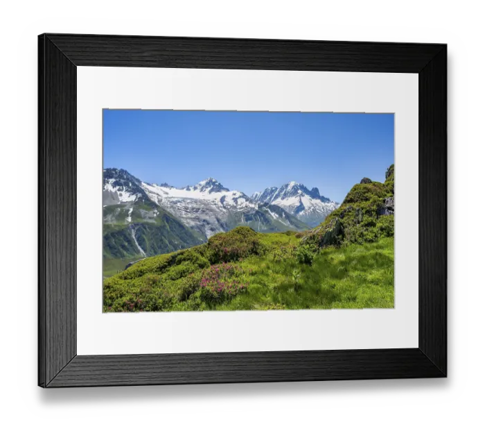 Framed Print : Mountain panorama with glaciated mountain peaks
