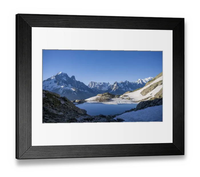 Framed Print : Mountain landscape in the morning light with mountain lake Lac Blanc