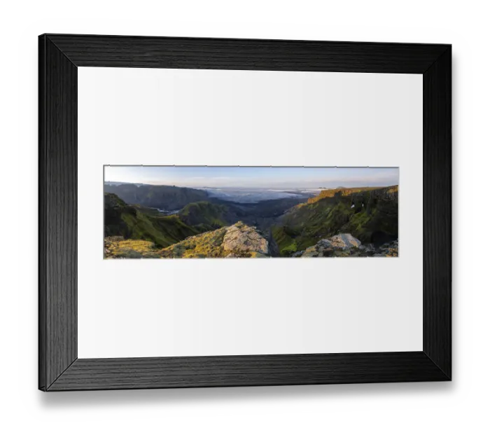 Framed Print : Cliffs in the evening light, Impressive landscape with mountains and glaciers Framed Print : Cliffs in the evening light, Impressive landscape with mountains and glaciers