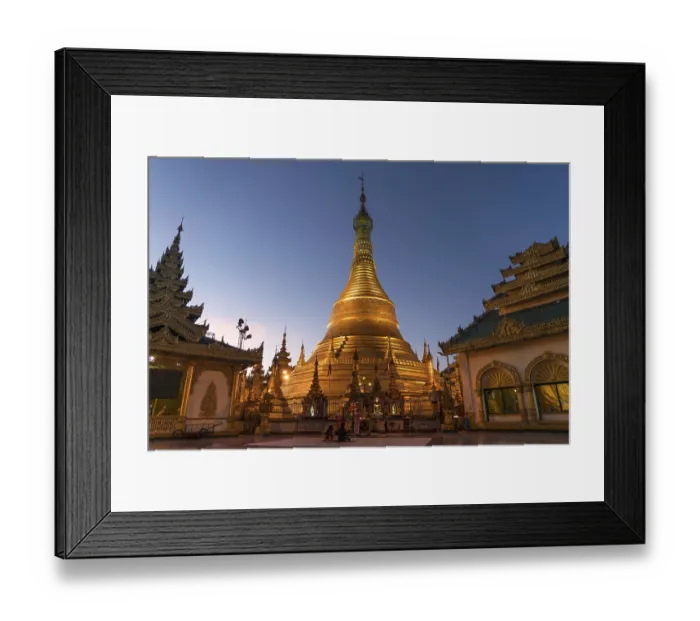 Framed Print : Golden Stupa at dusk, Buddhist pagoda Shwemokhtaw