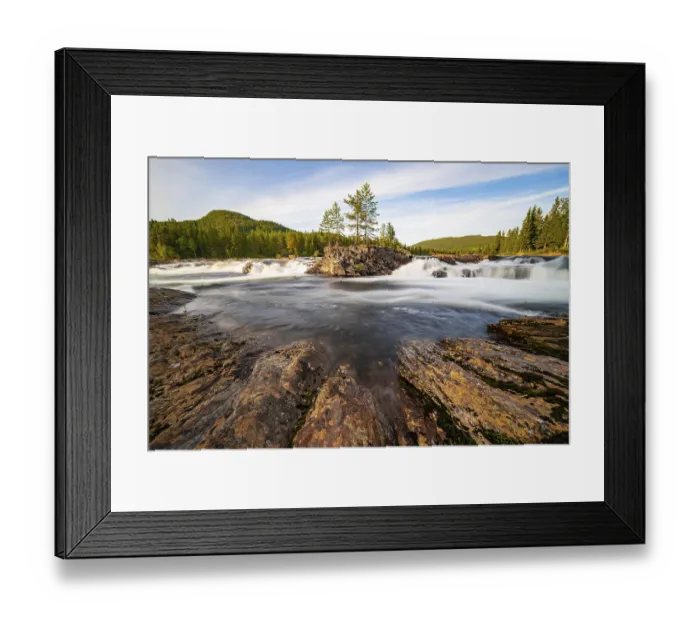 Framed Print : Rapids in the river Namsen, coniferous forest