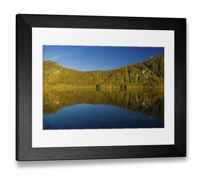Framed Print : Lake Almsee in autumn with mountains reflected in the lake Framed Print : Lake Almsee in autumn with mountains reflected in the lake