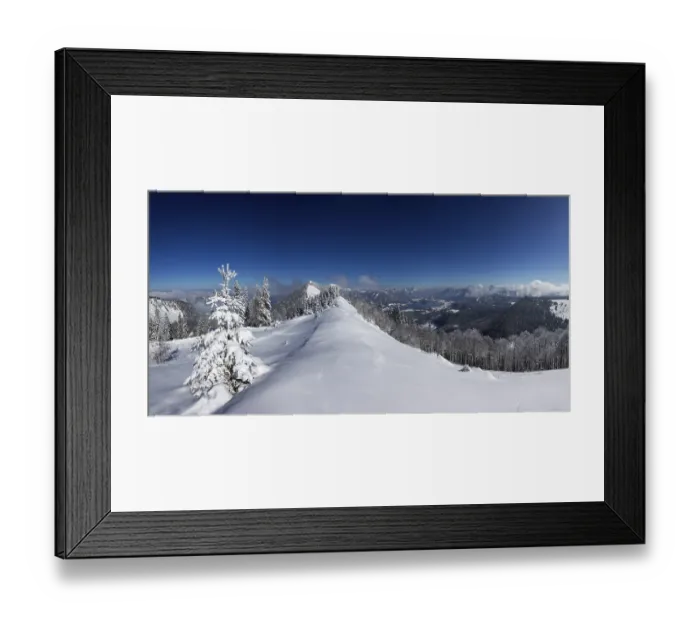 Framed Print : Winter landscape covered in deep snow in the Osterhorn group with a view from Pillstein to Zwoelferhorn