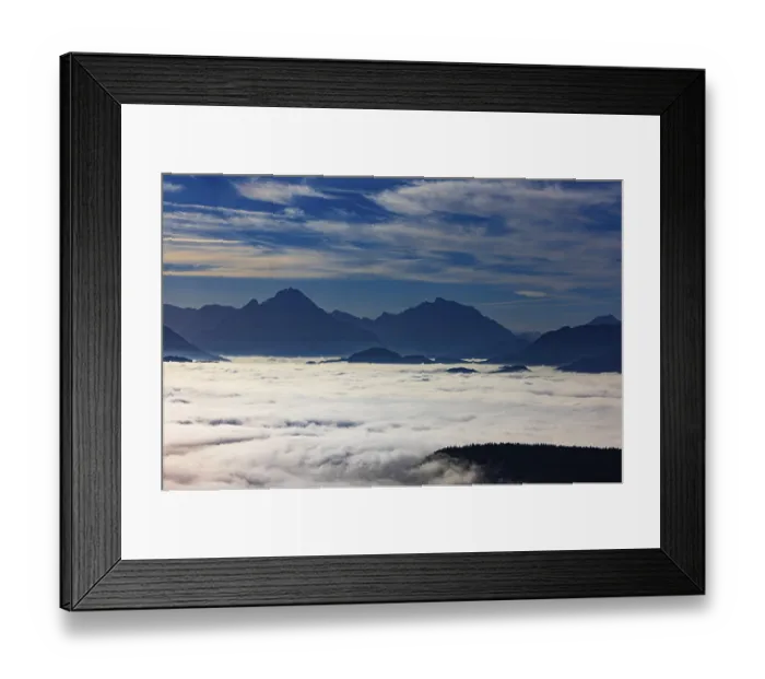 Framed Print : View from Schwarzenberg to a sea of fog in the Salzach valley with Watzmann Framed Print : View from Schwarzenberg to a sea of fog in the Salzach valley with Watzmann