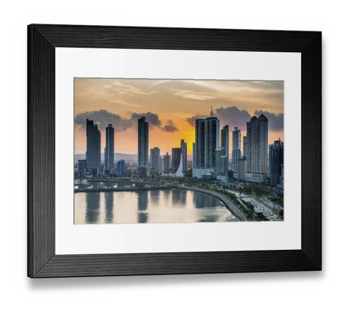 Framed Print : Skyline at sunset, Panama city
