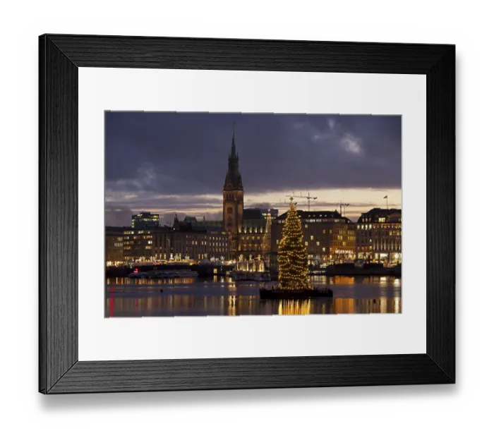 Framed Print : Binnenalster or Inner Alster Lake and City Hall at Christmas time