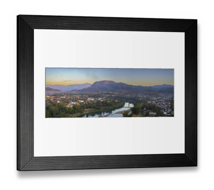 Framed Print : Panorama over Luang Prabang with Nam Khan River and Wat Phol Pao in the background
