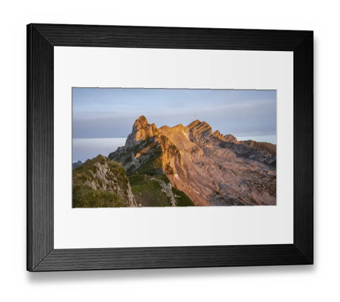 Framed Print : View of the summit of Saentis and Lisengrat at sunrise Framed Print : View of the summit of Saentis and Lisengrat at sunrise