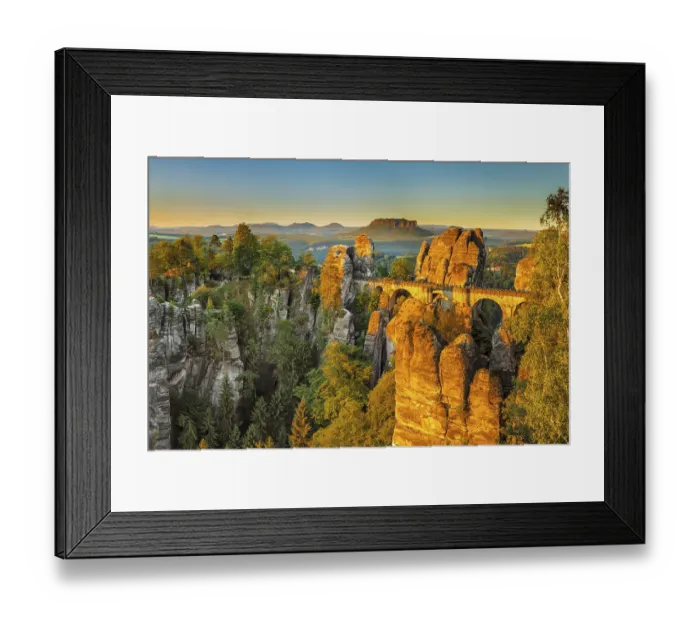 Framed Print : View over the Bastei bridge to the Lilienstein