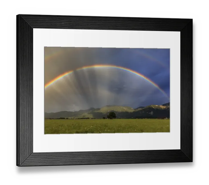 Framed Print : Rainbow, sunbeams, reflection, cloudy mood