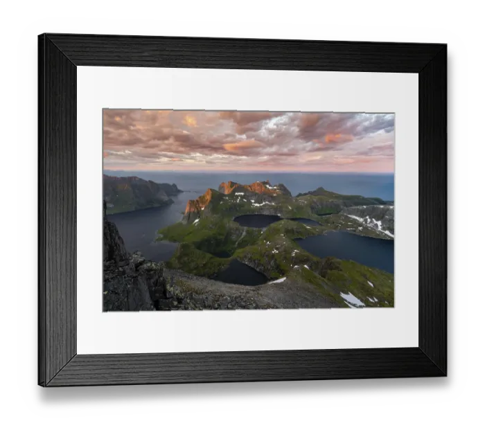 Framed Print : Sunset with dramatic clouds, fjords