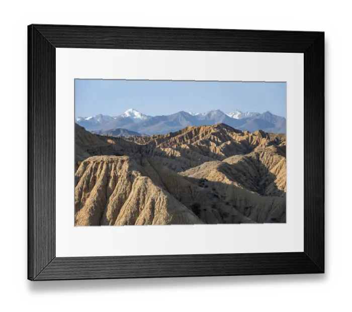 Framed Print : Canyons, mountains of the Tian Shan in the background Framed Print : Canyons, mountains of the Tian Shan in the background
