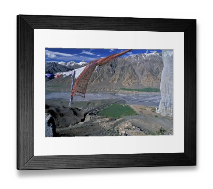 Framed Print : Prayer flags, view across the Spiti Valley Framed Print : Prayer flags, view across the Spiti Valley
