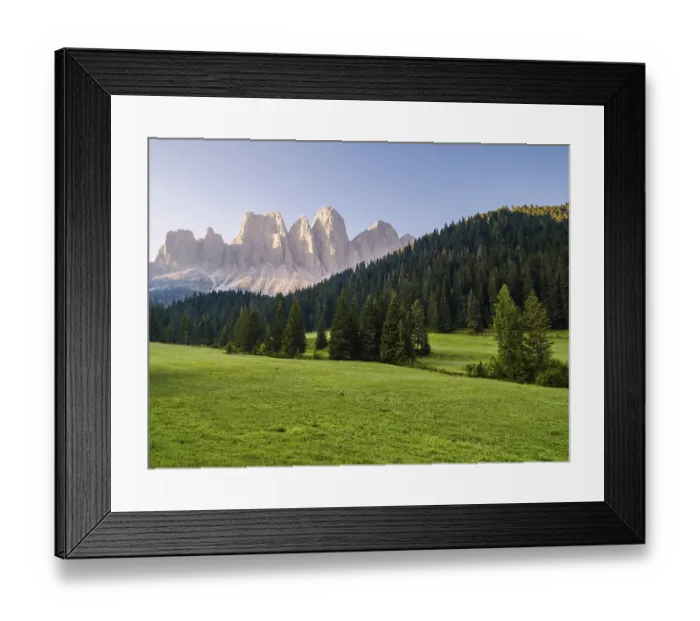 Framed Print : View of the Geisler peaks in the early morning