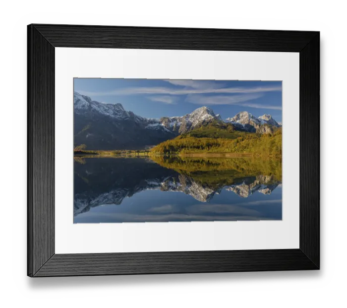 Framed Print : Lake Almsee in autumn with mountains reflected in the lake Framed Print : Lake Almsee in autumn with mountains reflected in the lake