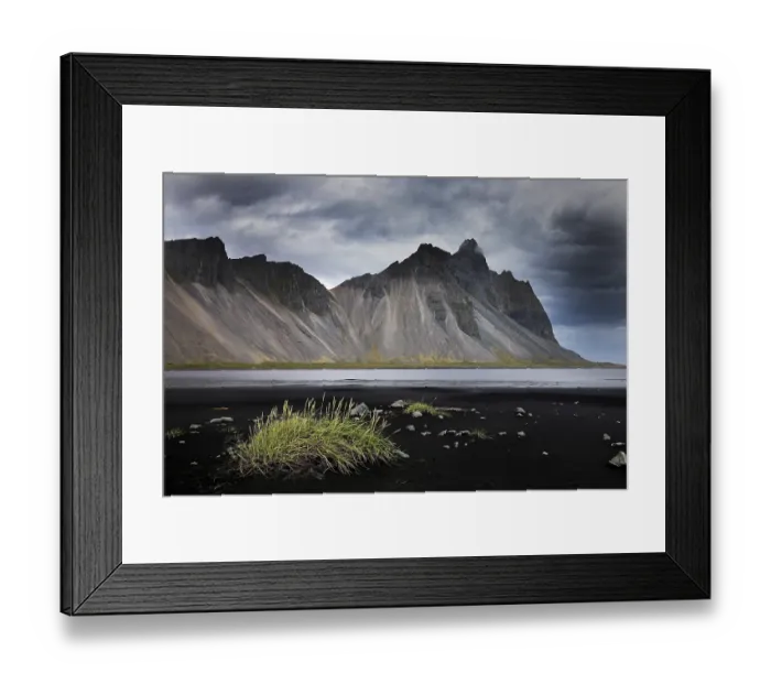 Framed Print : Mount Vestrahorn with the black lava beach Kirkjusandur Framed Print : Mount Vestrahorn with the black lava beach Kirkjusandur