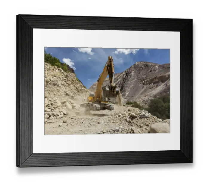 Framed Print : Excavator doing road construction in Himalayas Framed Print : Excavator doing road construction in Himalayas