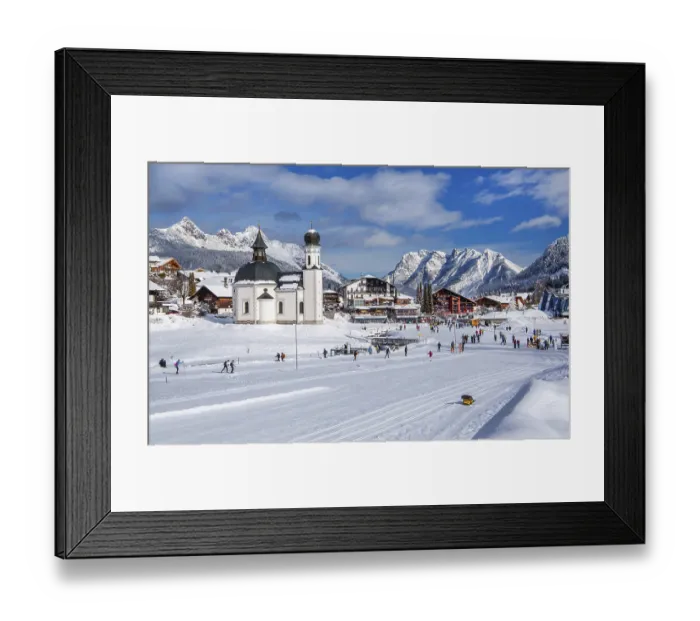 Framed Print : Cross-country ski trails on the southern edge of the village with Seekirchl Framed Print : Cross-country ski trails on the southern edge of the village with Seekirchl