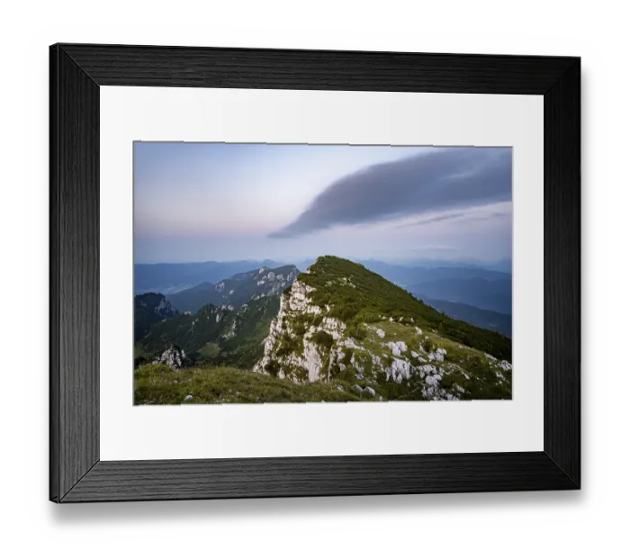 Framed Print : Striking rock face, view from the summit of the Benediktenwand at sunset