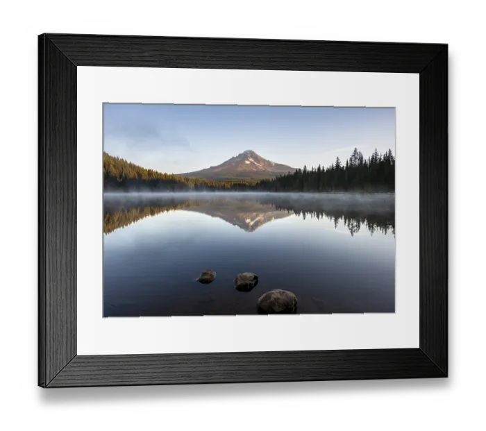 Framed Print : Three stones in the water, reflection of the volcano Mt Framed Print : Three stones in the water, reflection of the volcano Mt