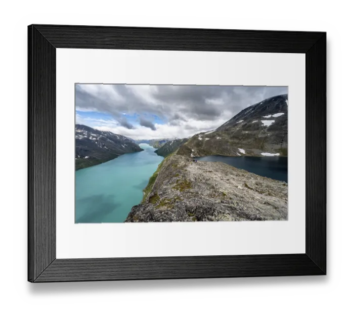 Framed Print : View of lake Gjende and lake Bessvatnet with mountains