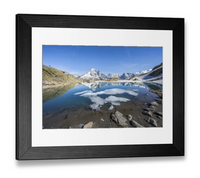 Framed Print : Mountain landscape with mountain lake and ice floe Framed Print : Mountain landscape with mountain lake and ice floe