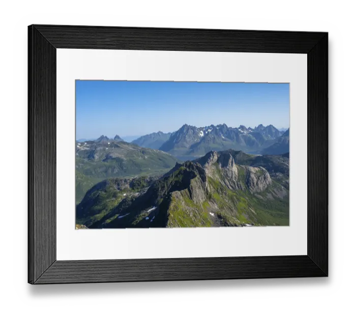Framed Print : Mountain landscape, view of mountain peaks at the summit of Rundfjellet