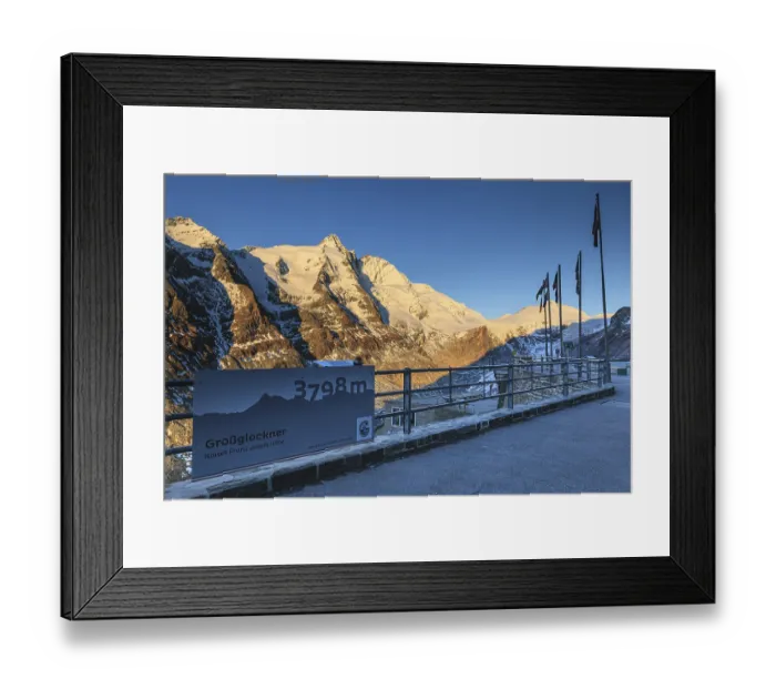 Framed Print : Viewing platform in front of a mountain peak in the morning light Framed Print : Viewing platform in front of a mountain peak in the morning light