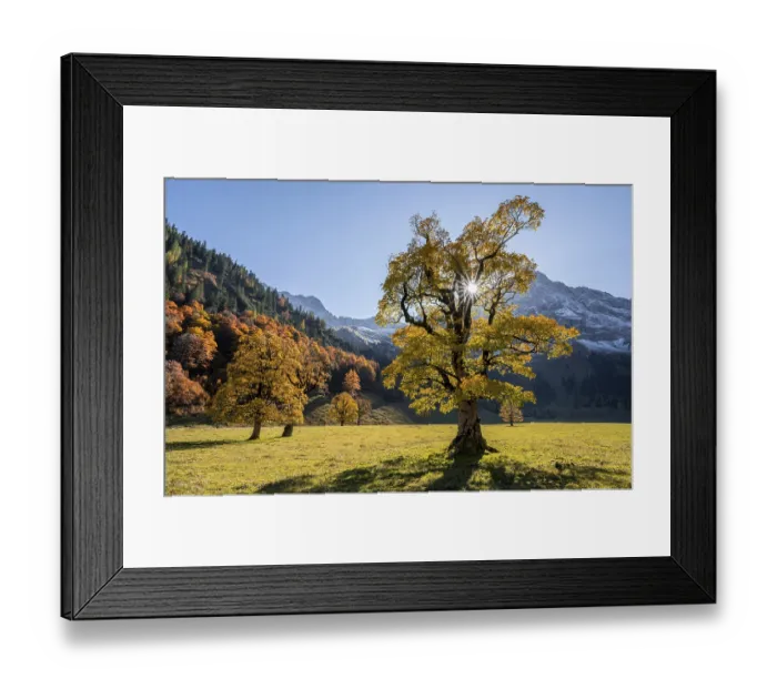 Framed Print : Sun star, Karwendel and Grosser Ahornboden in autumn Framed Print : Sun star, Karwendel and Grosser Ahornboden in autumn