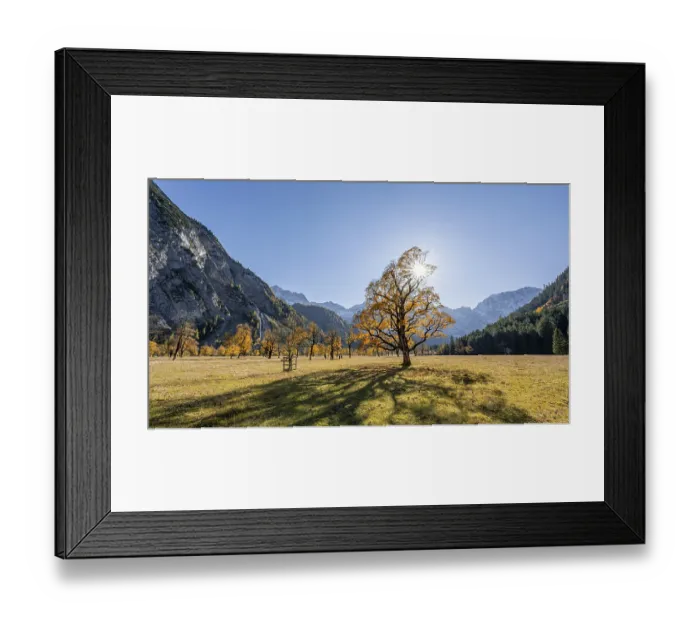 Framed Print : Panorama, sun star, Karwendel, Grosser Ahornboden in autumn Framed Print : Panorama, sun star, Karwendel, Grosser Ahornboden in autumn