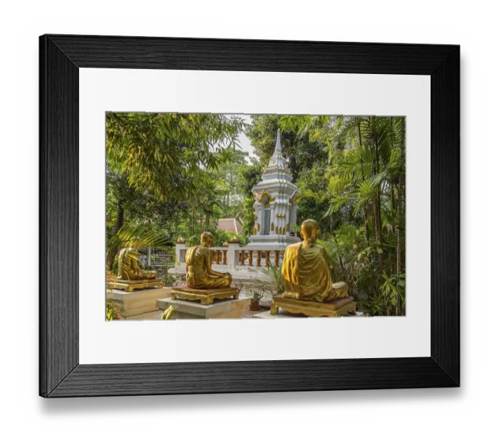 Framed Print : Golden statues of monks in the garden of the Buddhist temple complex Wat Phra Singh Framed Print : Golden statues of monks in the garden of the Buddhist temple complex Wat Phra Singh