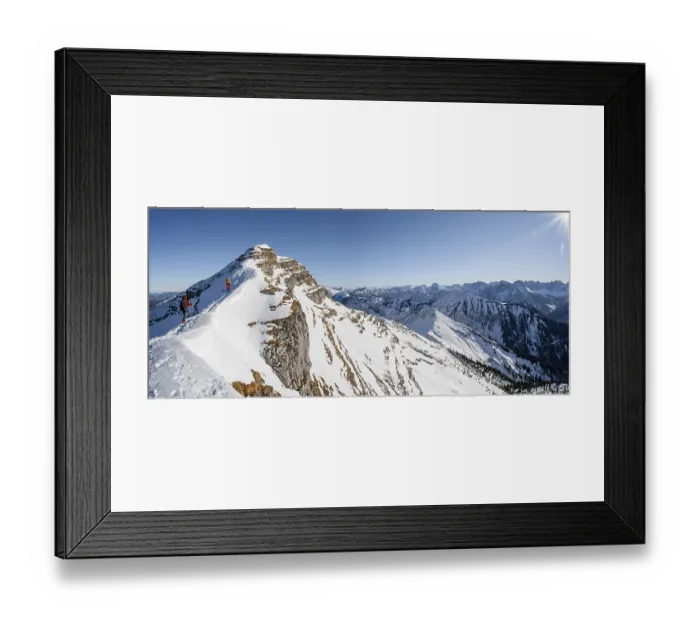 Framed Print : Two ski tourers on a snow-covered mountain ridge Framed Print : Two ski tourers on a snow-covered mountain ridge