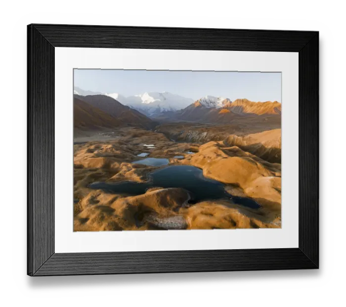 Framed Print : Aerial view, high mountain landscape with glacial moraines and mountain lakes