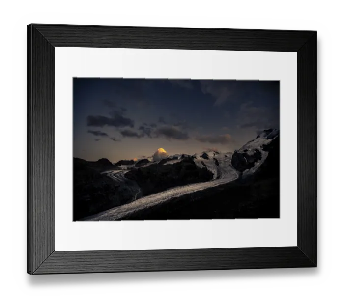Framed Print : Morteratsch glacier in Bernina group with dramatic clouds