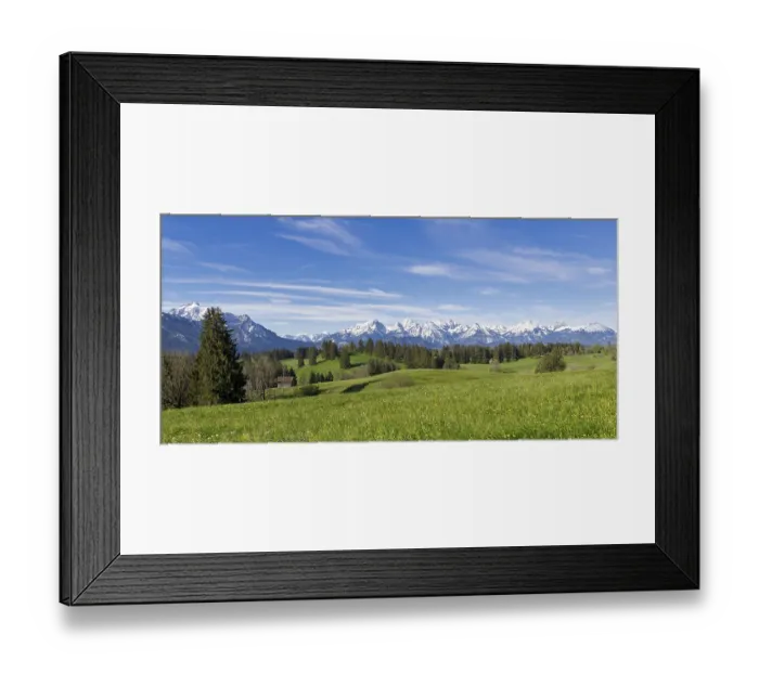Framed Print : Mountain landscape, spring meadow near Fuessen Framed Print : Mountain landscape, spring meadow near Fuessen