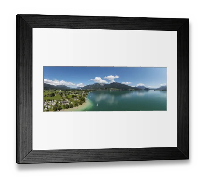 Framed Print : Drone shot, view from Abersee to Sankt Wolfgang with Schafberg