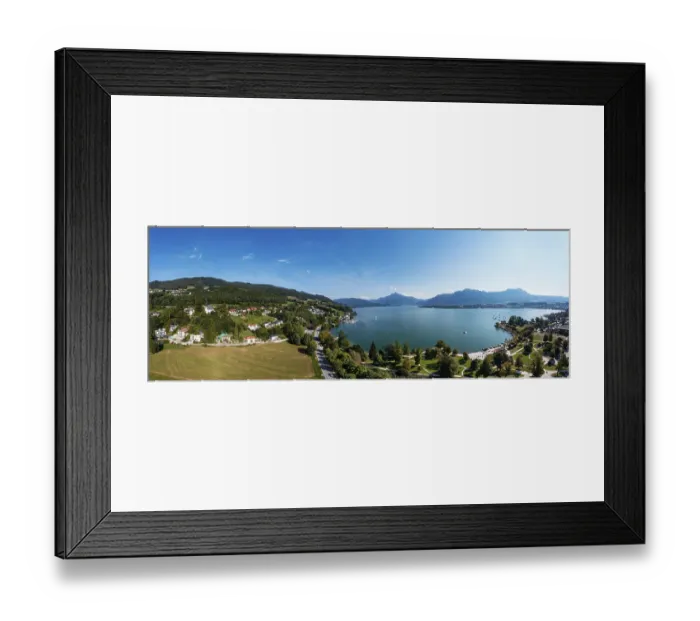 Framed Print : Drone shot, lakeside promenade with Schafberg and Drachenwand