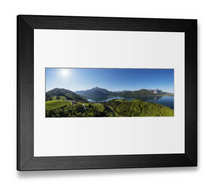 Framed Print : Drone shot, Pichl Auhof at Mondsee with Schafberg