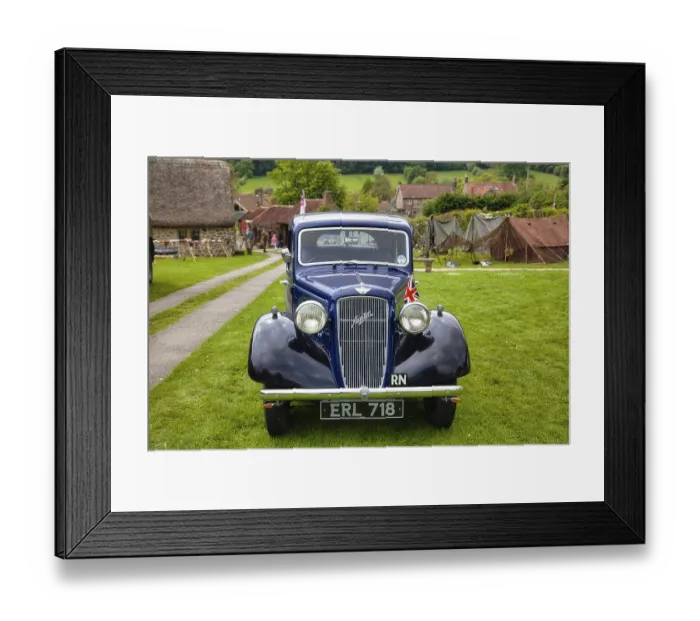 Framed Print : Vintage car, World-War II weekend at Ryedale Folk Museum open-air museum