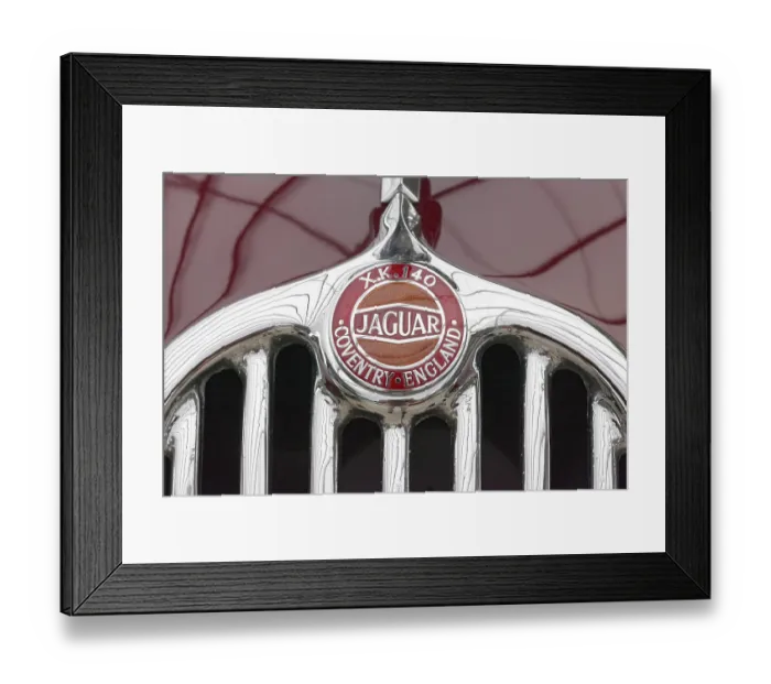 Framed Print : Emblem on Jaguar XK140 radiator grill