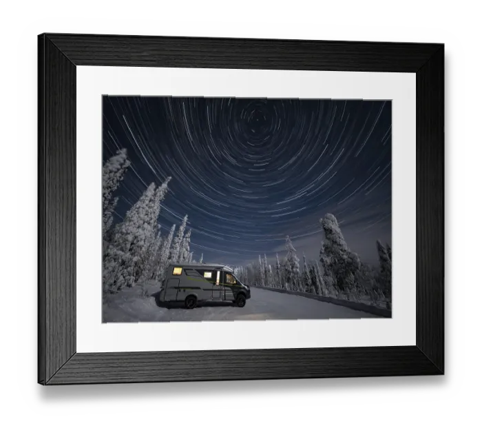 Framed Print : Travelling by motorhome in wintry Lapland Framed Print : Travelling by motorhome in wintry Lapland