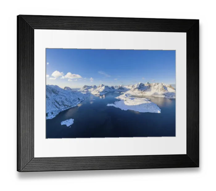 Framed Print : View to mountains and fjord, near Fredvang