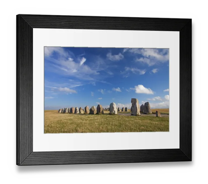 Framed Print : Ales stones, Ales stenar, megalithic oval stone monument representing a stone ship